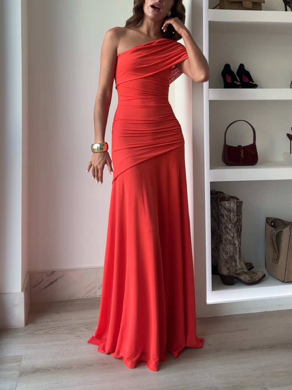 Grace Mesh Ruched Maxi Dress