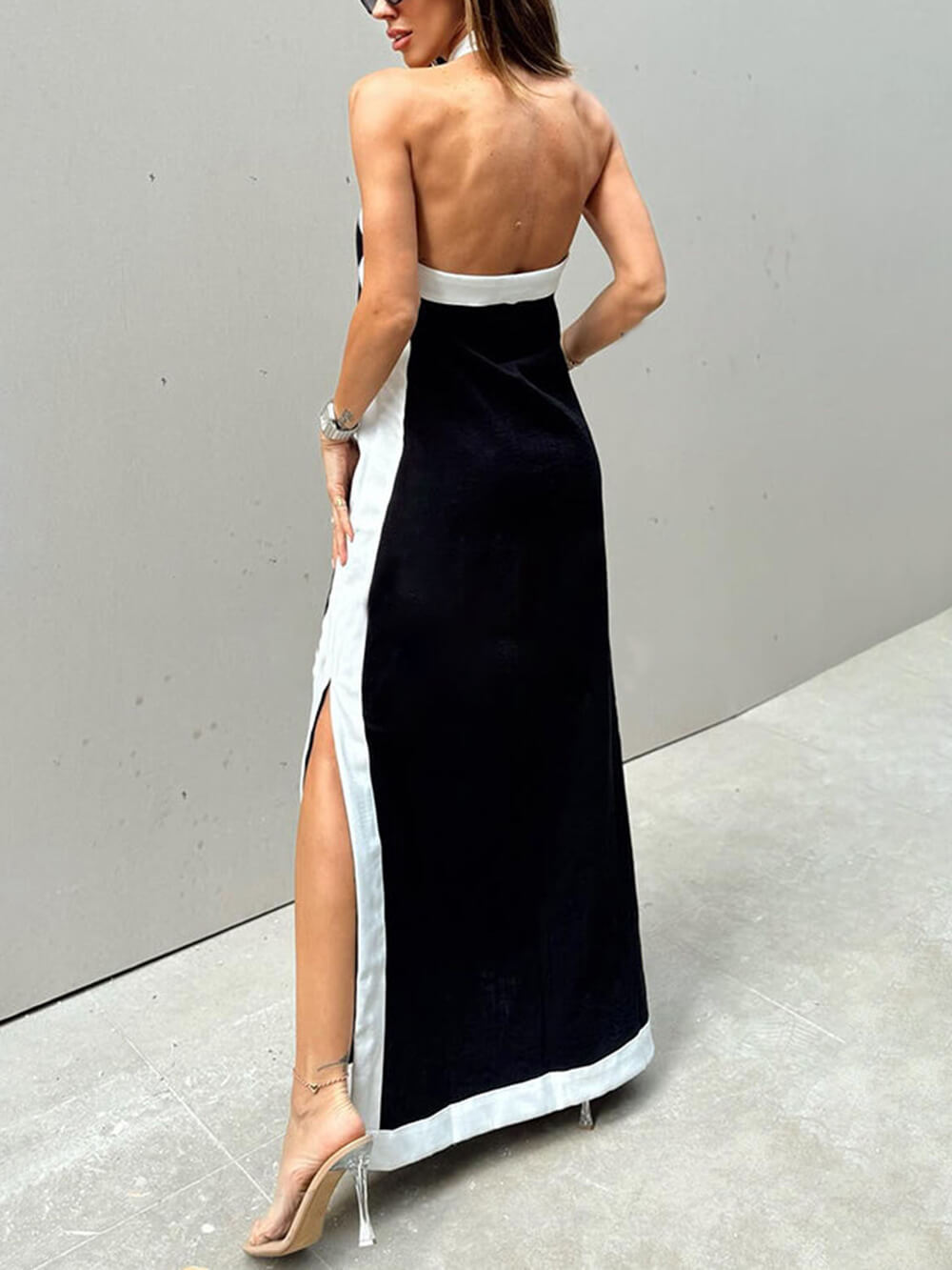 Bold Color Block chroma Slit Maxi Dress