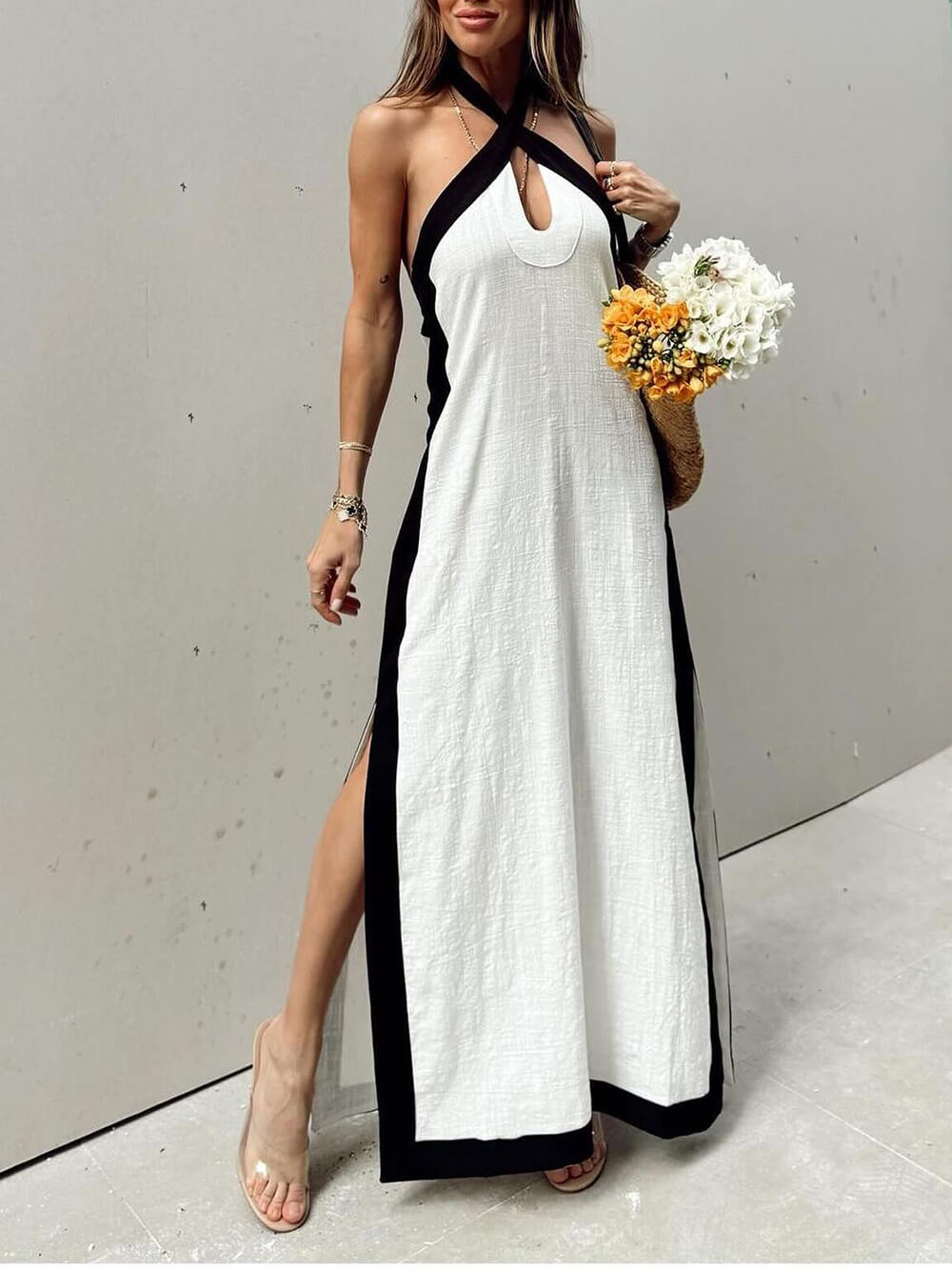 Bold Color Block chroma Slit Maxi Dress