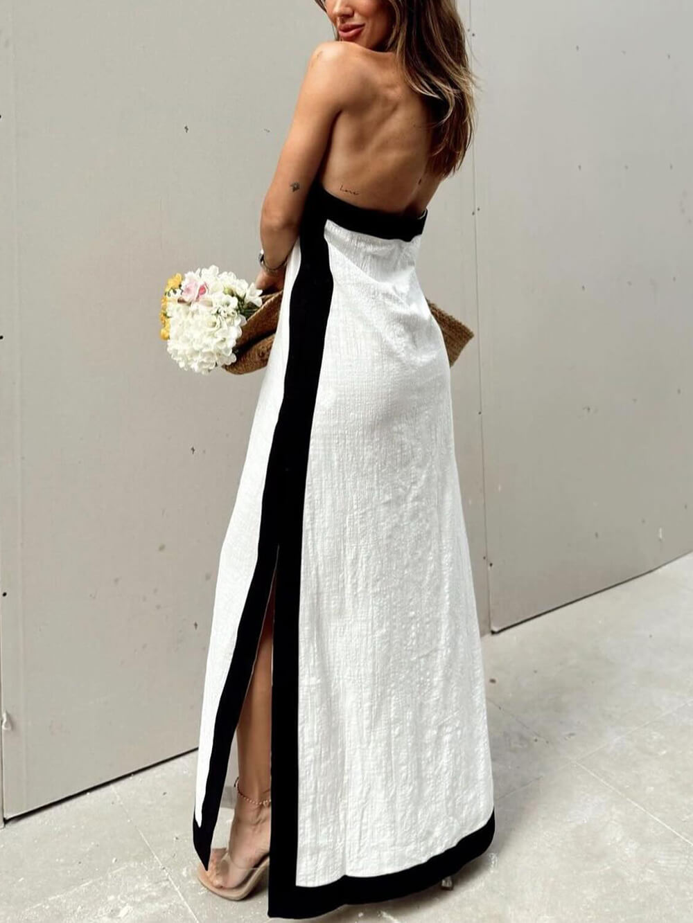 Bold Color Block chroma Slit Maxi Dress