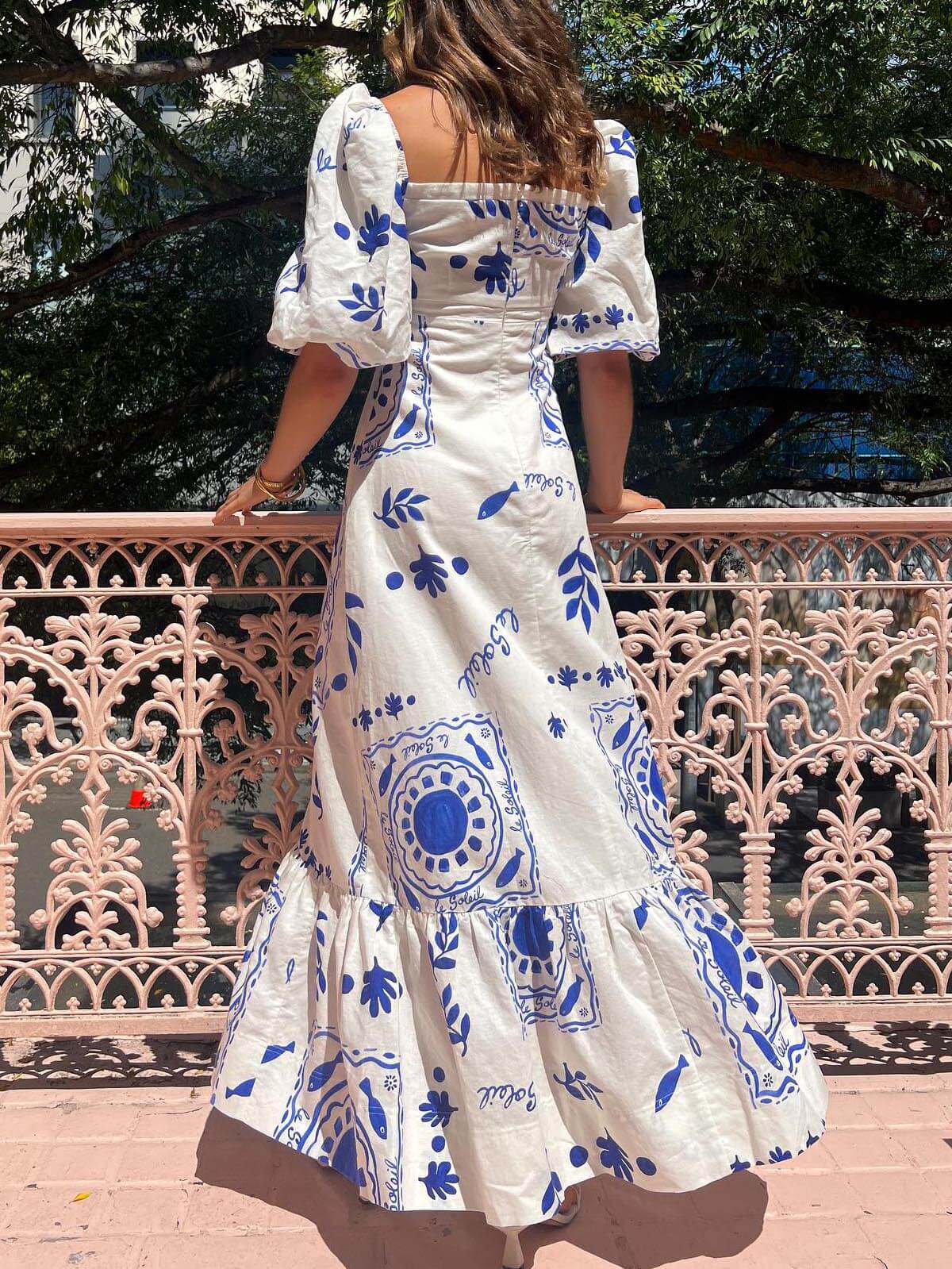 Nira Daylight Puff Sleeve Vacation Midi Dress