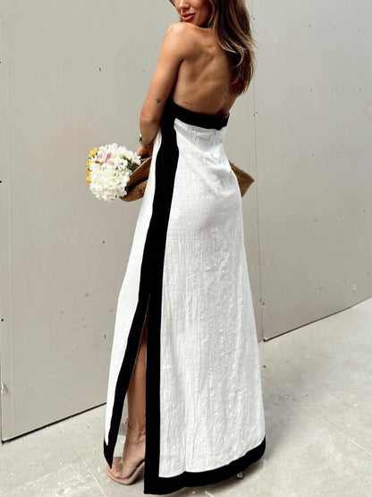 Bold Color Block chroma Slit Maxi Dress