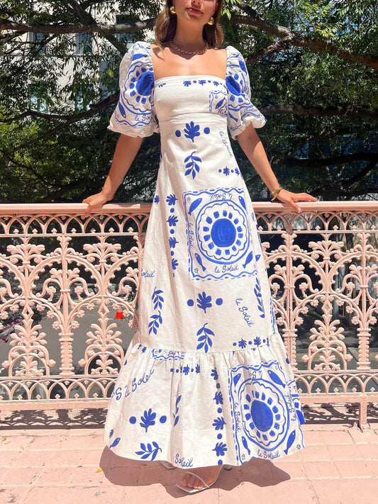 Nira Daylight Puff Sleeve Vacation Midi Dress