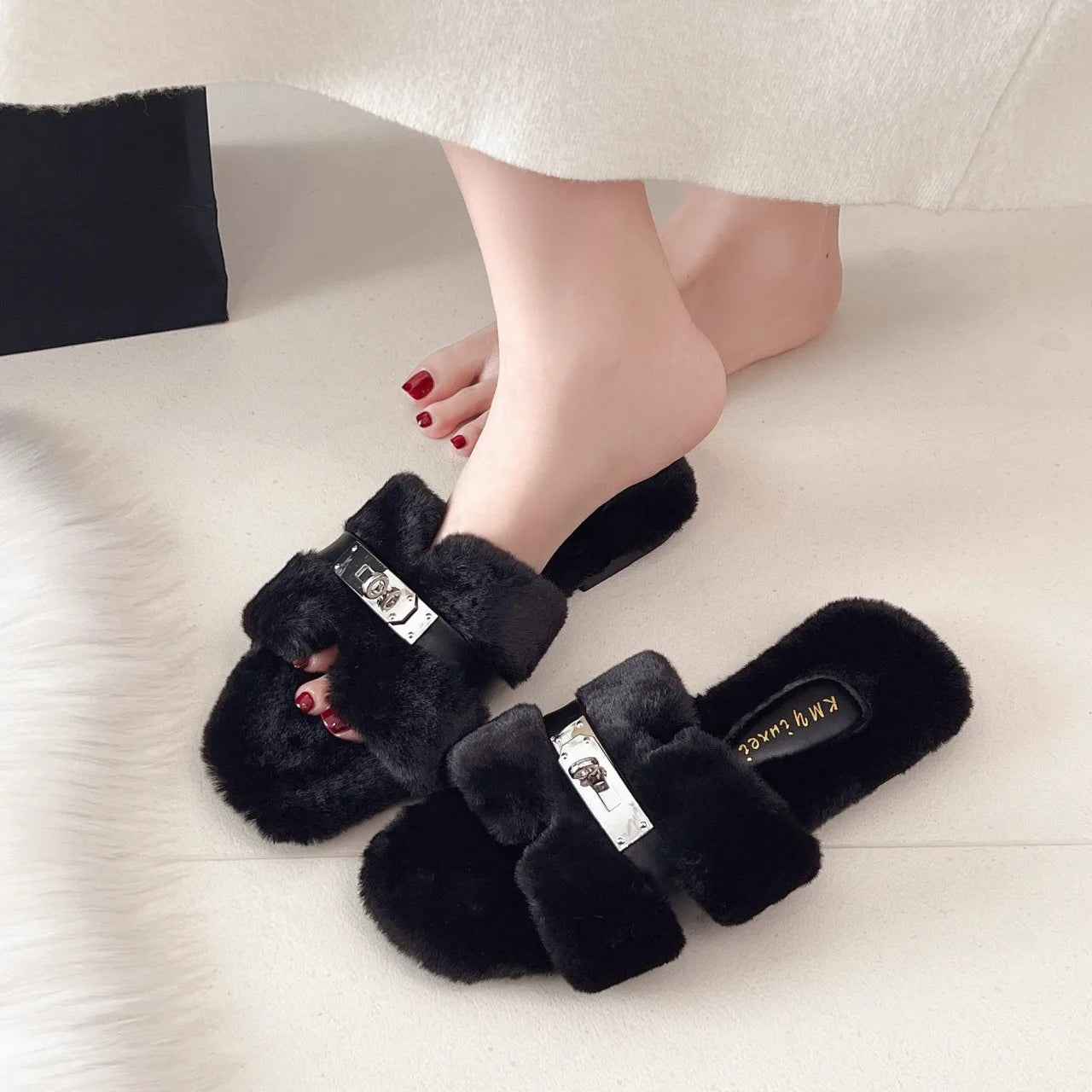CloudStep™ Luxe Button Fur Slippers for Women