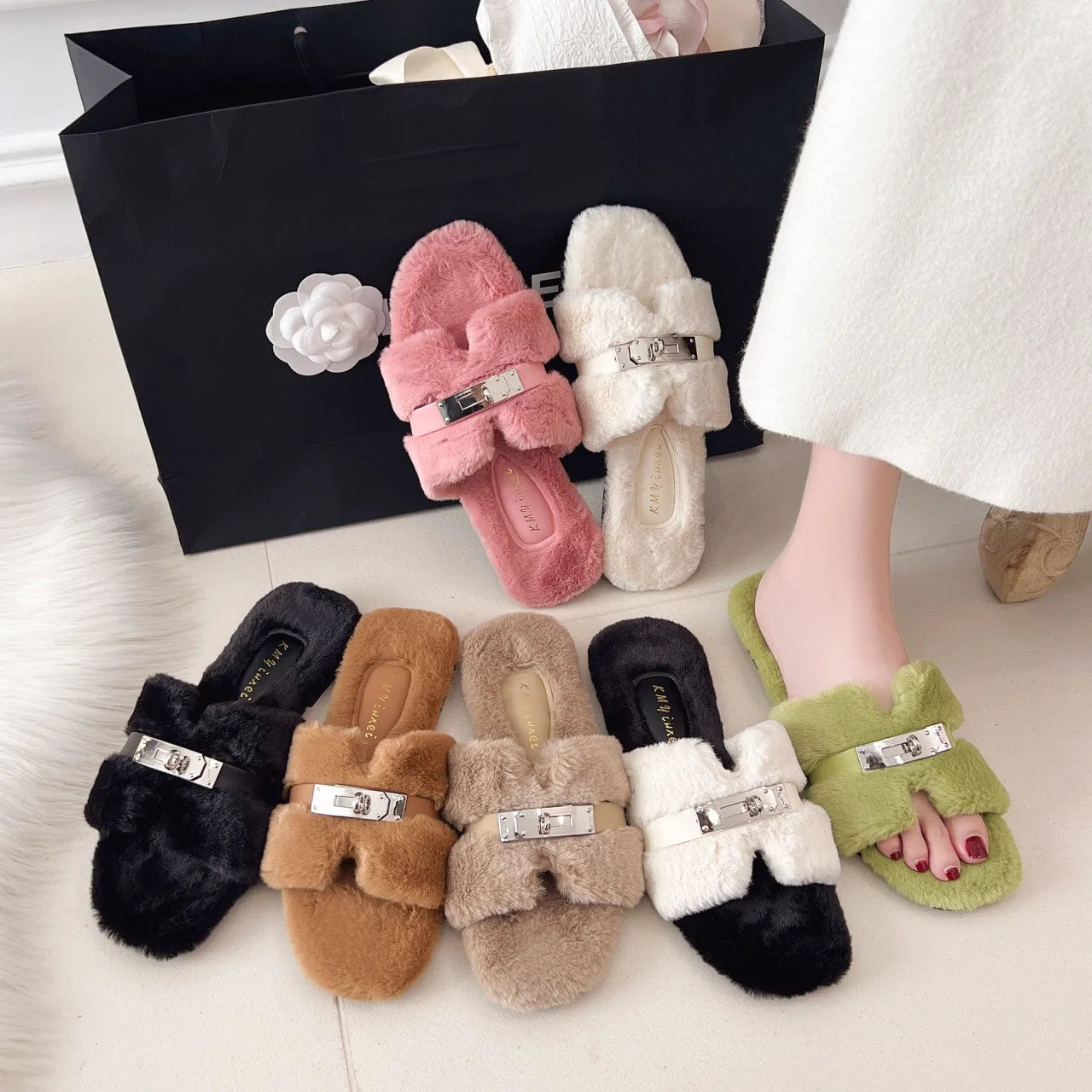 CloudStep™ Luxe Button Fur Slippers for Women