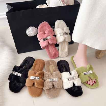 CloudStep™ Luxe Button Fur Slippers for Women